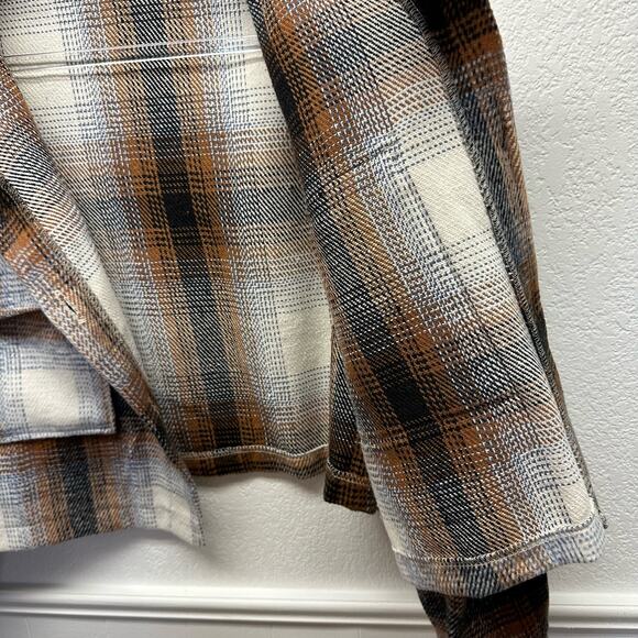 Elan Women’s Sz M Plaid Pattern Short Jacket, Pockets, Blue, Brown, Tan & Cream - Picture 8 of 15